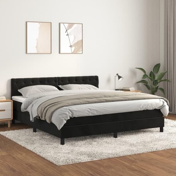 vidaXL kontinentalseng med madras 160x200 cm fløjl sort