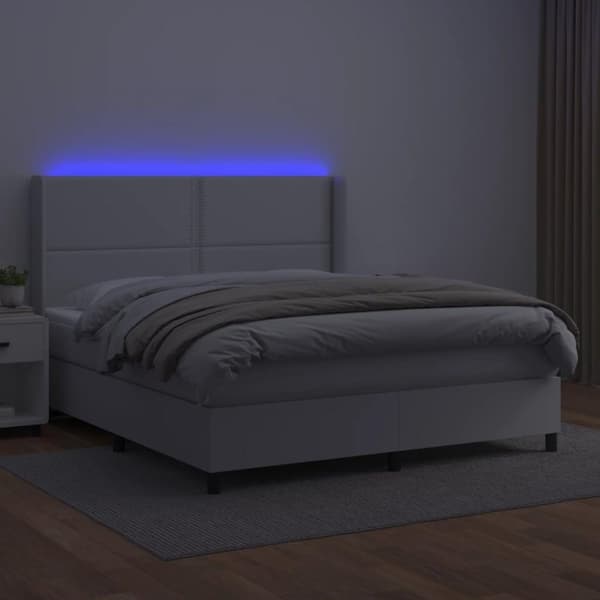 vidaXL kontinentalseng med LED-lys 160x200 cm kunstlæder hvid