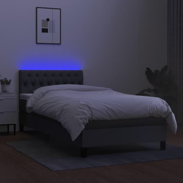 vidaXL kontinentalseng med LED-lys 90x200 cm stof mørkegrå