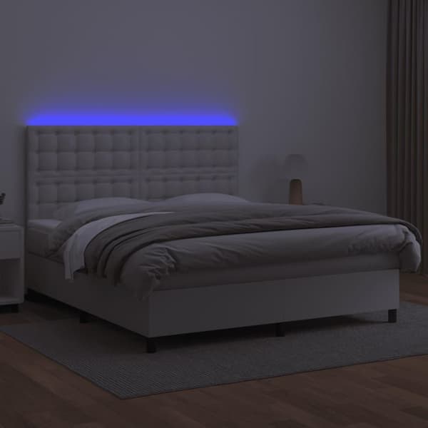 vidaXL kontinentalseng med LED-lys 160x200 cm kunstlæder hvid