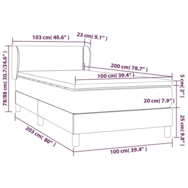 vidaXL kontinentalseng med madras 100x200 cm fløjl mørkegrå