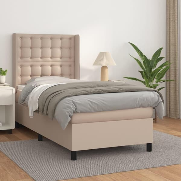 vidaXL kontinentalseng 100x200 cm kunstlæder cappuccinofarvet