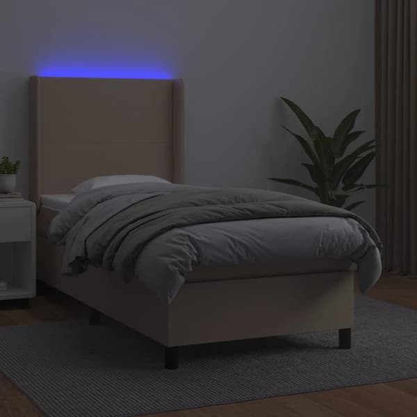 vidaXL kontinentalseng LED-lys 90x200 cm kunstlæder cappuccinofarvet