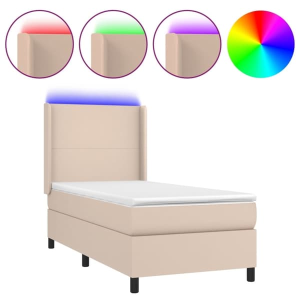 vidaXL kontinentalseng LED-lys 90x200 cm kunstlæder cappuccinofarvet