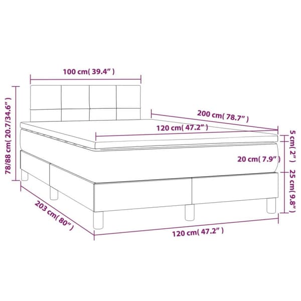 vidaXL kontinentalseng med LED-lys 120x200 cm stof sort