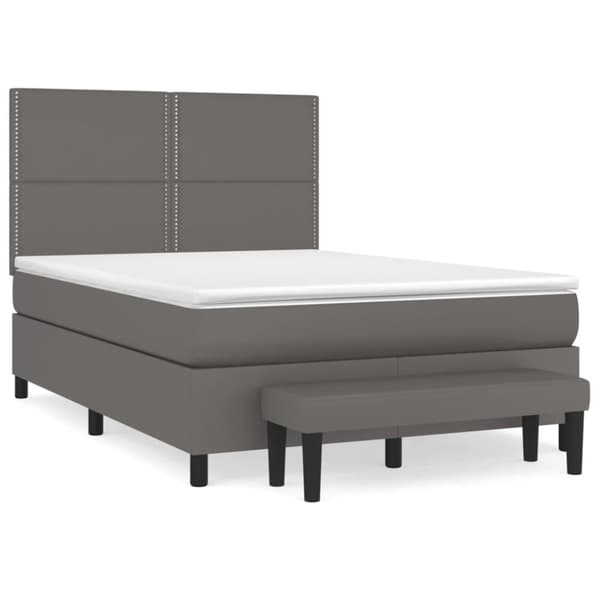 vidaXL kontinentalseng med madras 140x190 cm kunstlæder grå
