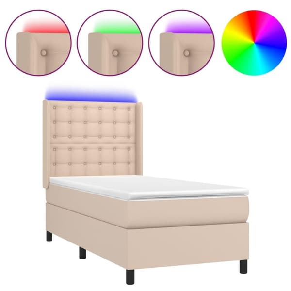 vidaXL kontinentalseng LED-lys 90x200 cm kunstlæder cappuccinofarvet