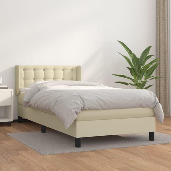 vidaXL kontinentalseng med madras 100x200 cm kunstlæder cremefarvet