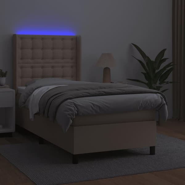 vidaXL kontinentalseng LED-lys 100x200 cm kunstlæder cappuccinofarvet