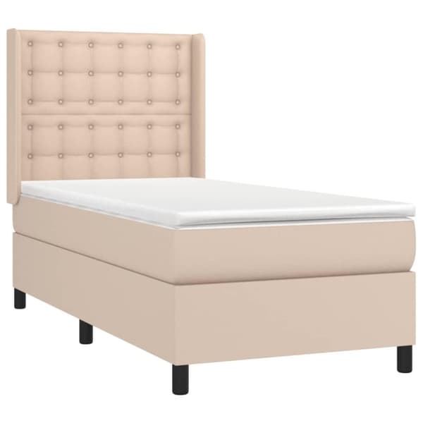 vidaXL kontinentalseng LED-lys 100x200 cm kunstlæder cappuccinofarvet