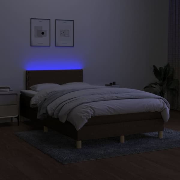 vidaXL kontinentalseng med LED-lys 120x200 cm stof mørkebrun