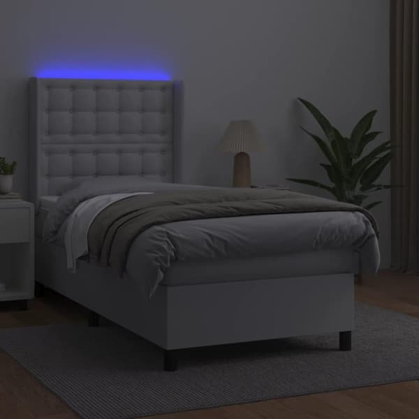 vidaXL kontinentalseng med LED-lys 100x200 cm kunstlæder hvid