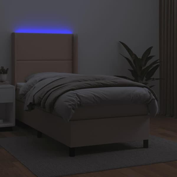 vidaXL kontinentalseng LED-lys 90x200 cm kunstlæder cappuccinofarvet