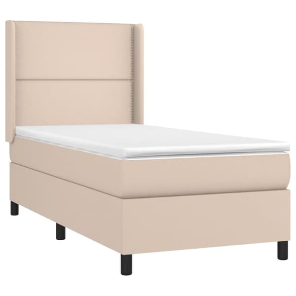 vidaXL kontinentalseng LED-lys 90x200 cm kunstlæder cappuccinofarvet