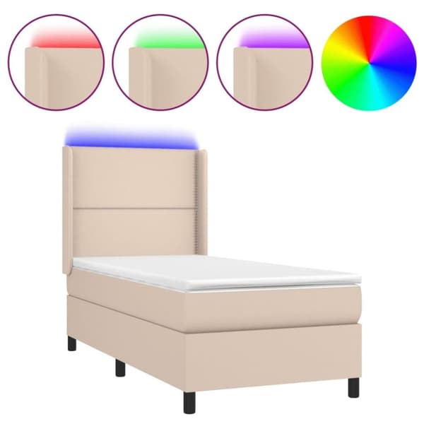 vidaXL kontinentalseng LED-lys 90x200 cm kunstlæder cappuccinofarvet