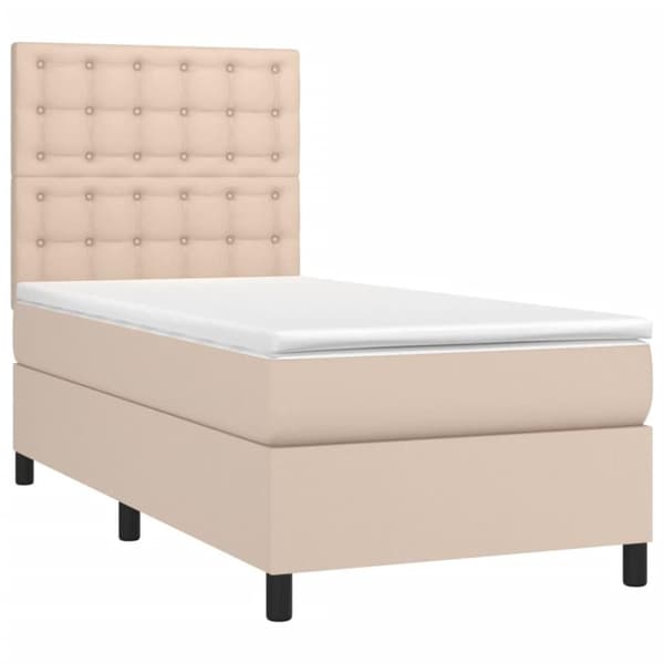 vidaXL kontinentalseng LED-lys 90x200 cm kunstlæder cappuccinofarvet
