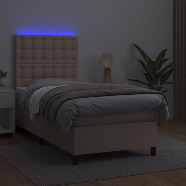 vidaXL kontinentalseng LED-lys 90x200 cm kunstlæder cappuccinofarvet