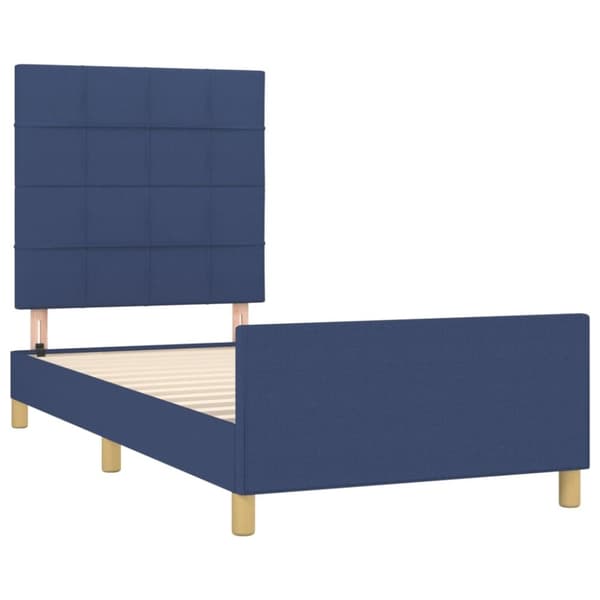 vidaXL sengeramme med sengegavl 90x190 cm stof blå