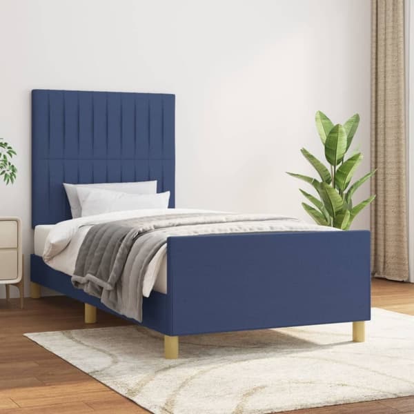 vidaXL sengeramme med sengegavl 90x190 cm stof blå
