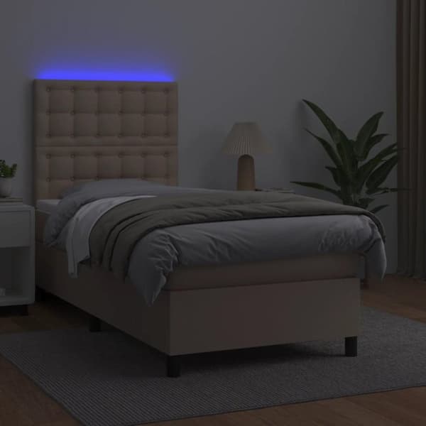 vidaXL kontinentalseng LED-lys 100x200 cm kunstlæder cappuccinofarvet