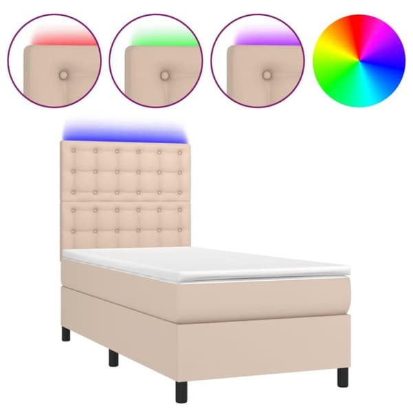 vidaXL kontinentalseng LED-lys 100x200 cm kunstlæder cappuccinofarvet