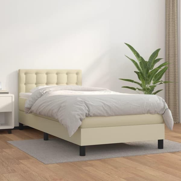 vidaXL kontinentalseng med madras 100x200 cm kunstlæder cremefarvet