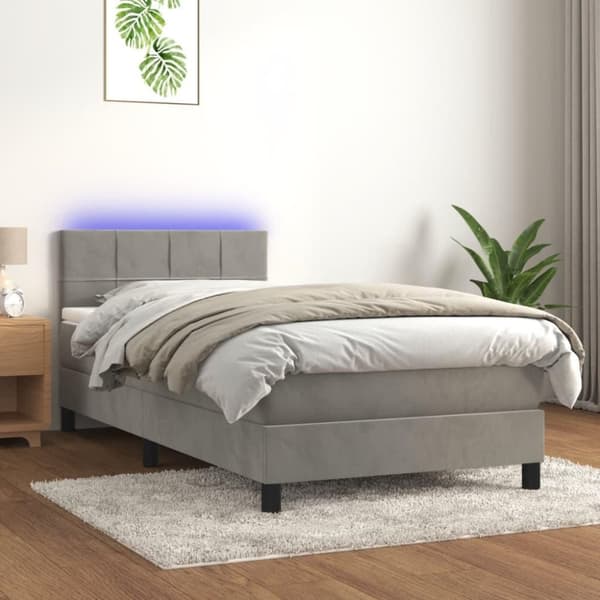 vidaXL kontinentalseng med LED-lys 80x200 cm velour lysegrå