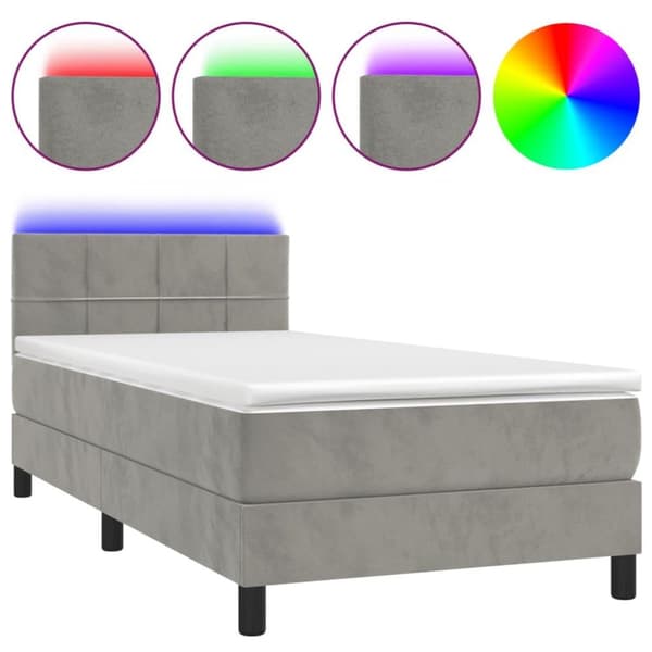 vidaXL kontinentalseng med LED-lys 80x200 cm velour lysegrå