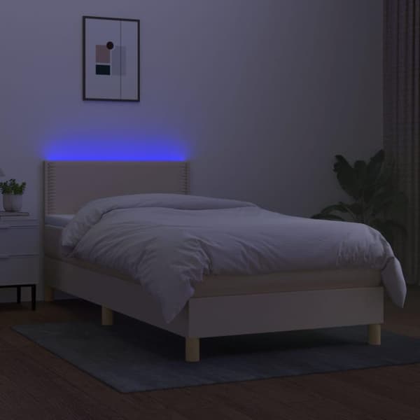 vidaXL kontinentalseng med LED-lys 90x190 cm stof cremefarvet