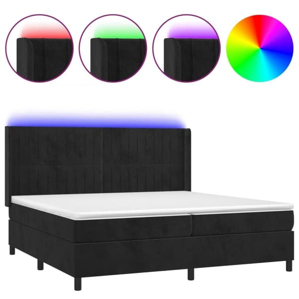 vidaXL kontinentalseng med LED-lys 200x200 cm fløjl sort