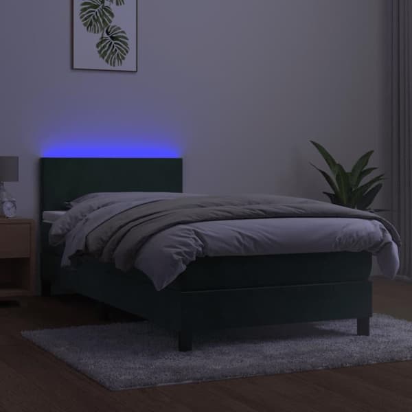 vidaXL kontinentalseng med LED-lys 80x200 cm velour mørkegrøn