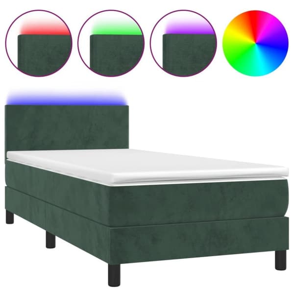 vidaXL kontinentalseng med LED-lys 80x200 cm velour mørkegrøn