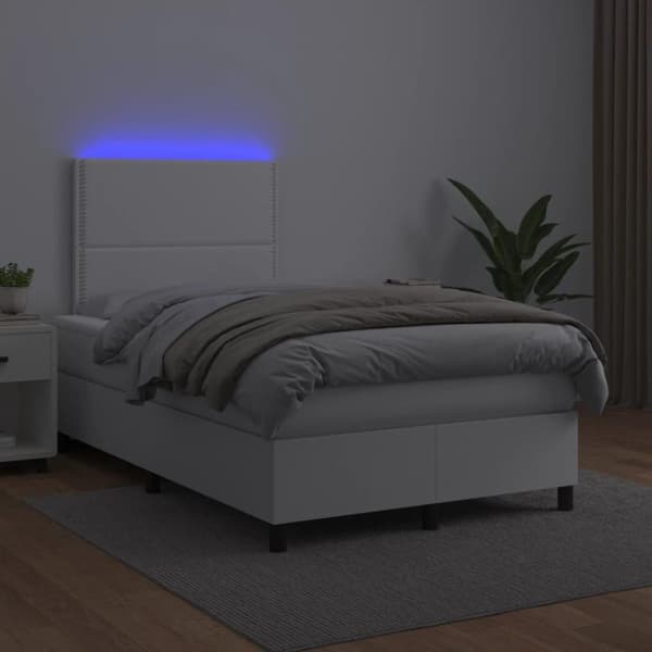 vidaXL kontinentalseng med LED-lys 120x200 cm kunstlæder hvid