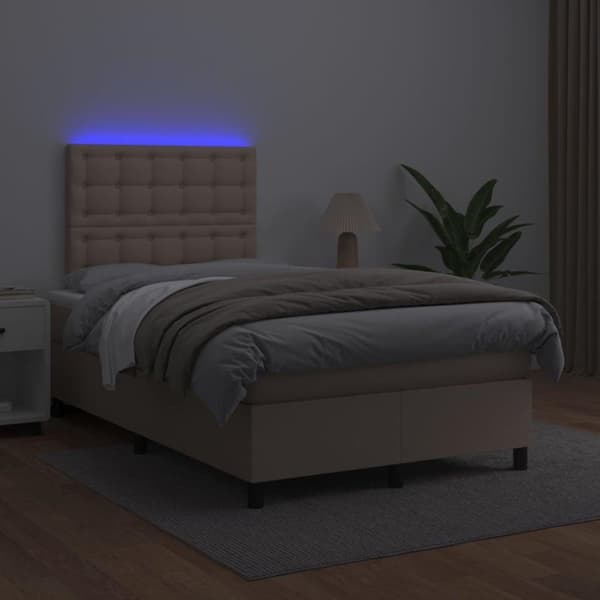 vidaXL kontinentalseng med LED-lys 120x200 cm kunstlæder cappuccino