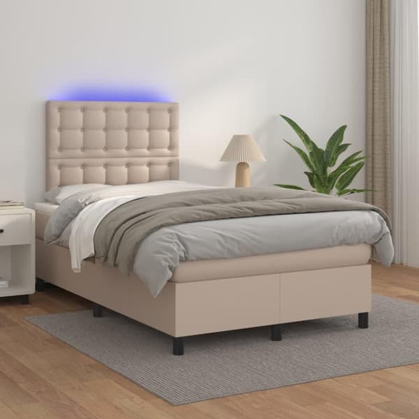 vidaXL kontinentalseng med LED-lys 120x200 cm kunstlæder cappuccino