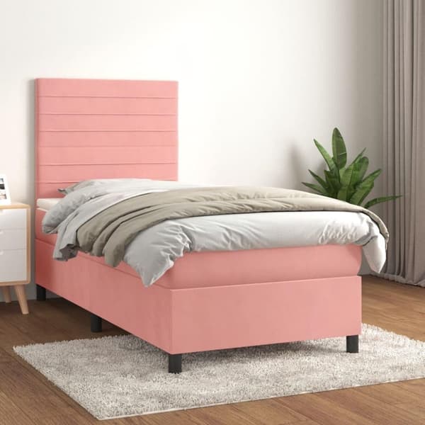 vidaXL kontinentalseng med madras 90x190 cm fløjl pink