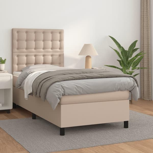 vidaXL kontinentalseng 100x200 cm kunstlæder cappuccinofarvet