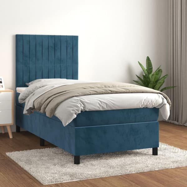 vidaXL kontinentalseng med madras 100x200 cm fløjl mørkeblå