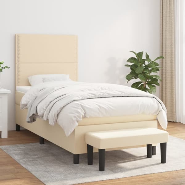 vidaXL kontinentalseng med madras 90x190 cm stof cremefarvet