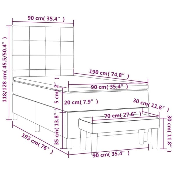 vidaXL kontinentalseng med madras 90x190 cm stof cremefarvet