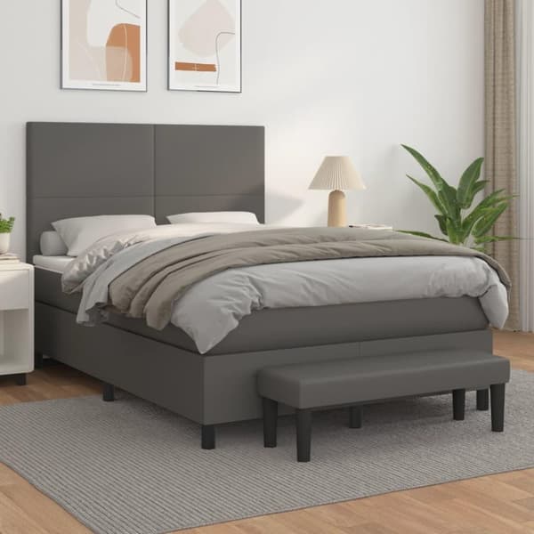 vidaXL kontinentalseng med madras 140x190 cm kunstlæder grå