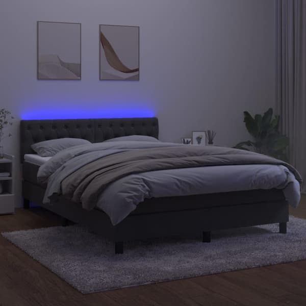 vidaXL kontinentalseng med LED-lys 140x200 cm fløjl mørkegrå