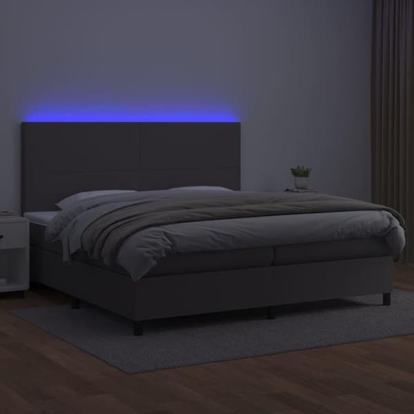 vidaXL kontinentalseng med LED-lys 200x200 cm kunstlæder grå