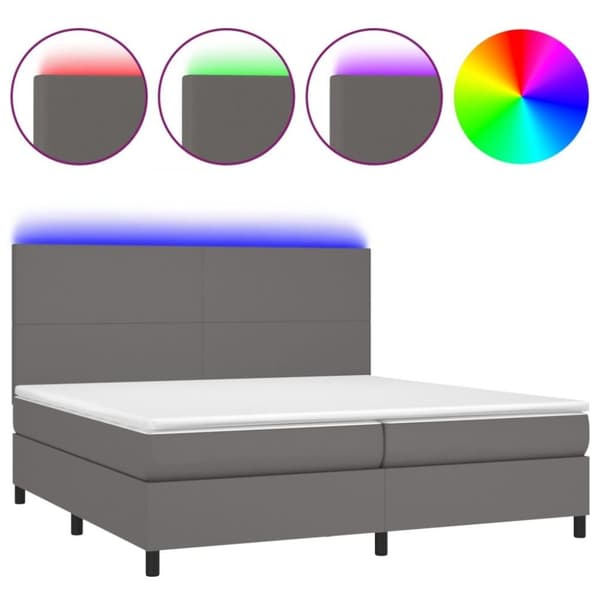 vidaXL kontinentalseng med LED-lys 200x200 cm kunstlæder grå