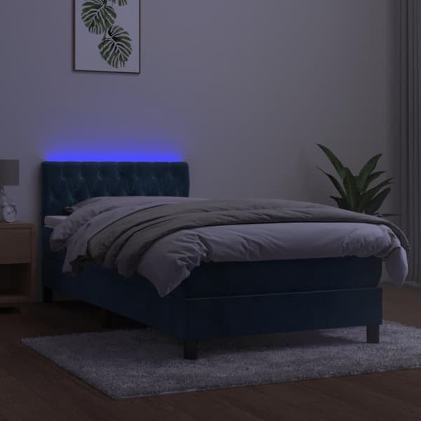 vidaXL kontinentalseng med LED-lys 90x190 cm fløjl mørkeblå