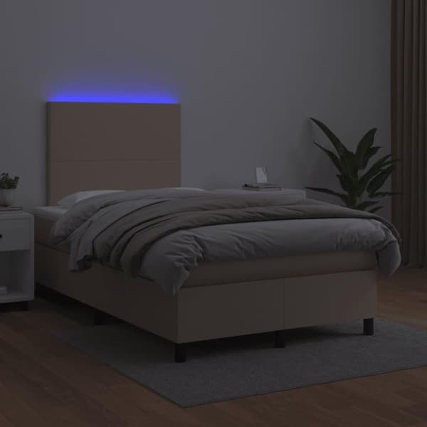 vidaXL kontinentalseng med LED-lys 120x200 cm kunstlæder cappuccino