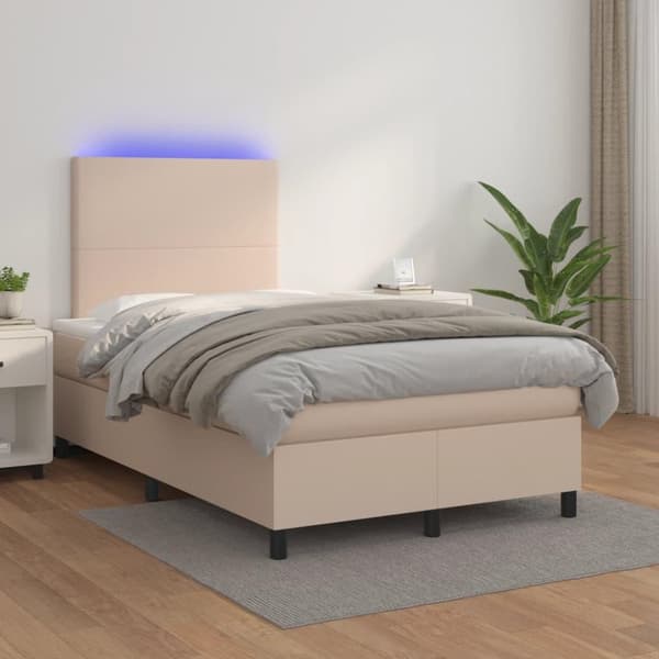 vidaXL kontinentalseng med LED-lys 120x200 cm kunstlæder cappuccino