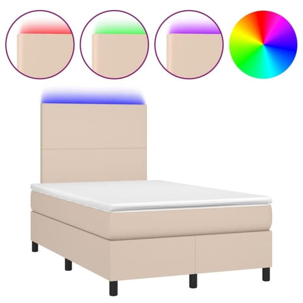 vidaXL kontinentalseng med LED-lys 120x200 cm kunstlæder cappuccino