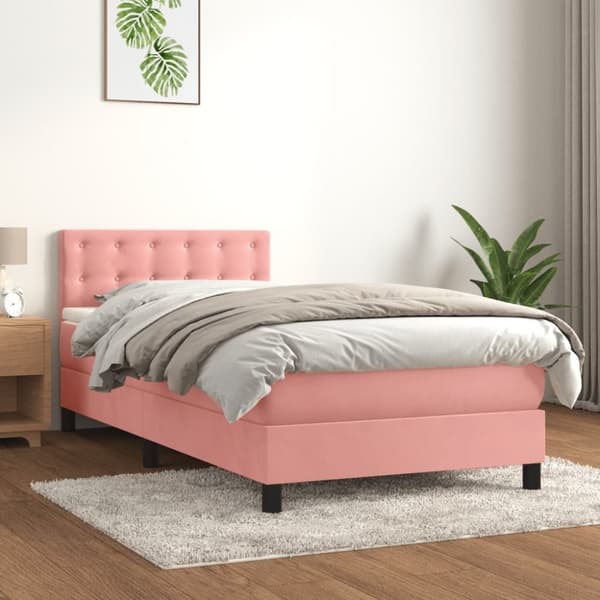 vidaXL kontinentalseng med madras 100x200 cm fløjl lyserød