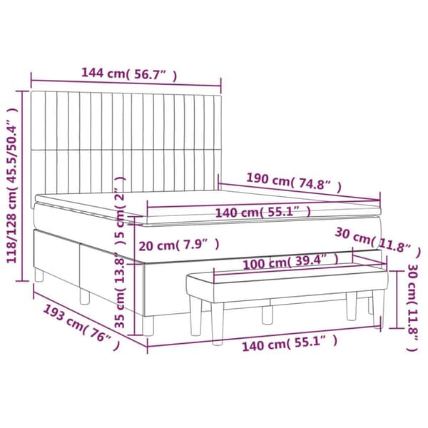 vidaXL kontinentalseng med madras 140x190 cm fløjl lyserød